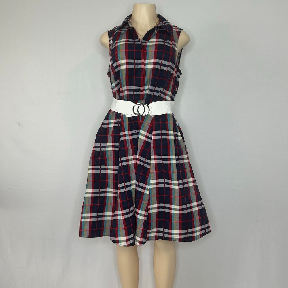 torrid Navy Plaid Sleeveless Fit-and-Flare Mini Dress (no belt)
